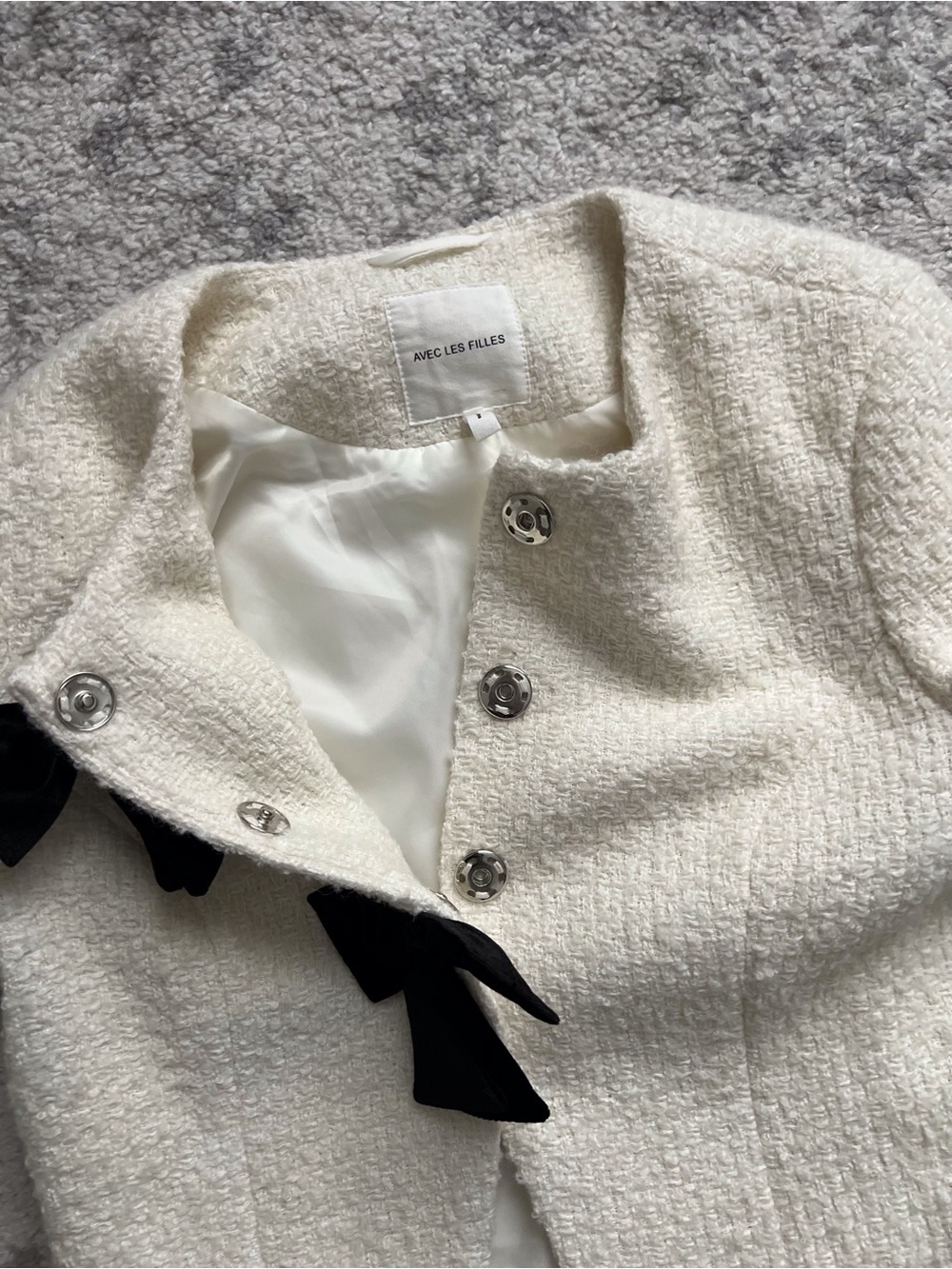 Avec Les Filles Boucle Bow Jacket Cream White Preppy Classic Timeless Medium - Picture 9 of 9